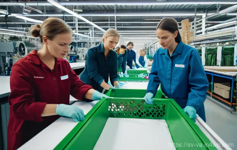 경쟁 분석 프레임워크와 비즈니스 모델 혁신 - **Prompt:** A clean, brightly lit, high-tech Swedish textile recycling facility. In the foreground, ...