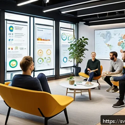 Home 13 경쟁 분석 프레임워크와 전반적인 경영 전략 - A modern Swedish office setting where a diverse team of marketing professionals is gathered around a...