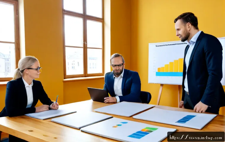 Home 15 경쟁 분석 프레임워크를 통한 비즈니스 목표 설정 - Photorealistic Scandinavian business strategy meeting in a bright Stockholm office, diverse Swedish ...