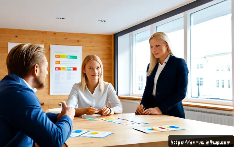 경쟁 분석 프레임워크를 통한 브랜드 가치 제고 - Photorealistic Swedish business strategy workshop in a bright Stockholm-style office, diverse Nordic...